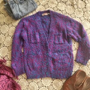 Vintage Vibrant Purple and Blue Women's Boucle Cardigan